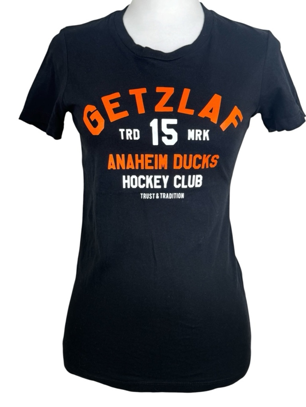 Trust & Tradition Ryan Getzlaf Anaheim Ducks Black Tee Shirt Orange Size Small